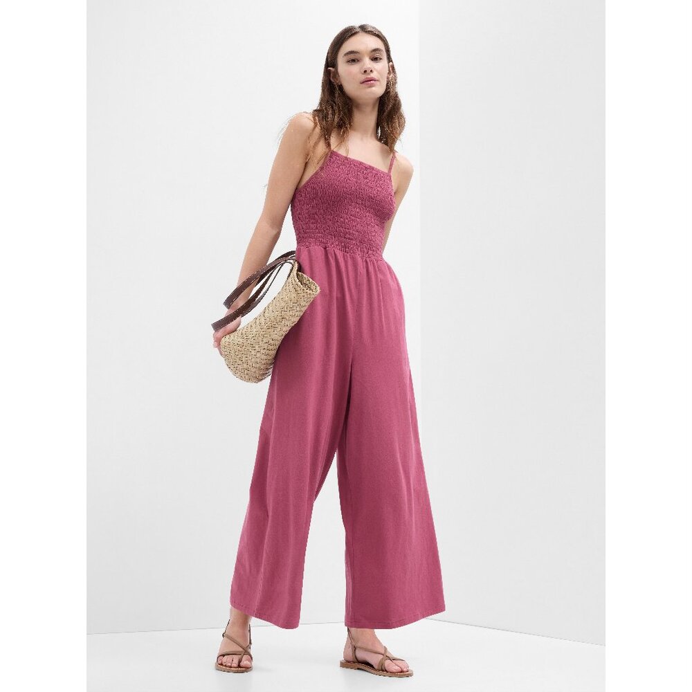 GAP Smocked Wide-Leg Cami 100% Cotton Jumpsuit Size M